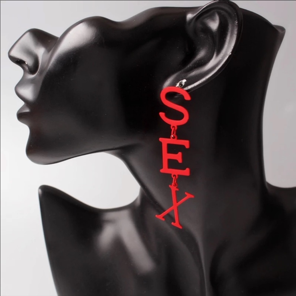 NEW RED LETTER SEX LONG EARRINGS - Picture 3 of 4